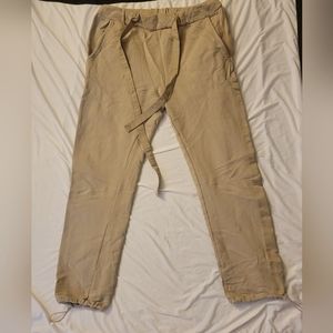 MNML beige sweatpants with belted waist and pull tie ankles